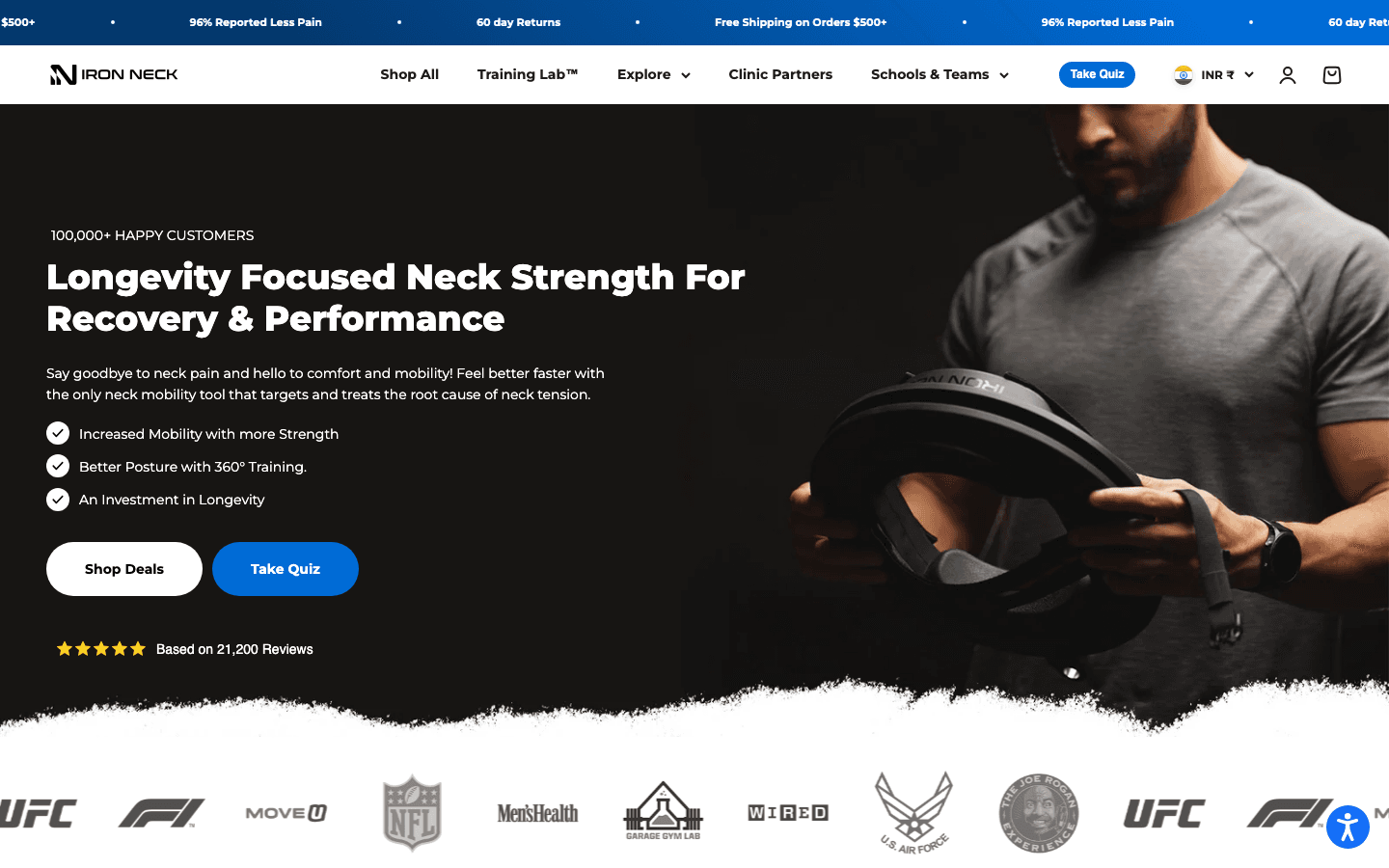 Verified live client Shopify store: Iron Neck - Fitness & Rehabilitation Equipment